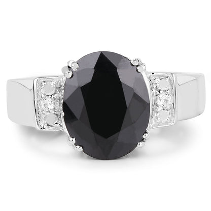 5.29 Carat Genuine Black Sapphire and White Topaz .925 Sterling Silver Ring