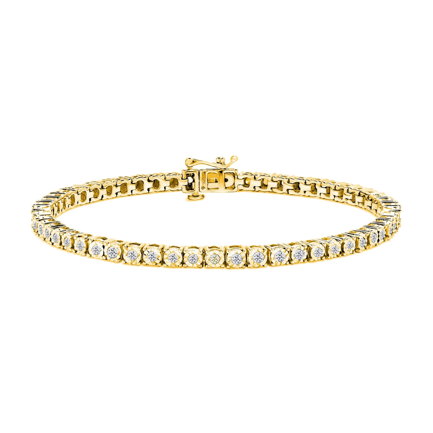 .925 Sterling Silver 1.0 Cttw Miracle-Set Diamond Round Faceted Bezel Tennis Bracelet (I-J Color, I3 Clarity) - 7"