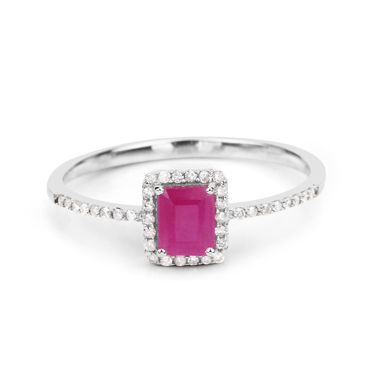 0.58 Carat Genuine Ruby and White Diamond 14K White Gold Ring