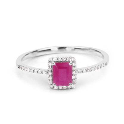 0.58 Carat Genuine Ruby and White Diamond 14K White Gold Ring