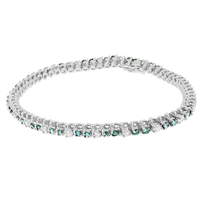 14K White Gold 4 5/8 Cttw Alternating White and Blue Diamond Martini Set Tennis Bracelet (H-I Color, I1-I2 Clarity) - 7" Inches
