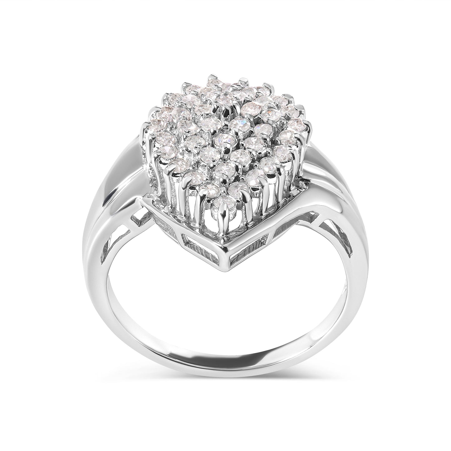 10K White Gold 1/2 Cttw Diamond Pear Shaped Cluster Ring (H-I Color, I1-I2 Clarity) - Ring Size 7