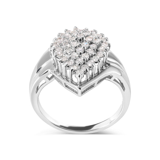 10K White Gold 1/2 Cttw Diamond Pear Shaped Cluster Ring (H-I Color, I1-I2 Clarity) - Ring Size 7