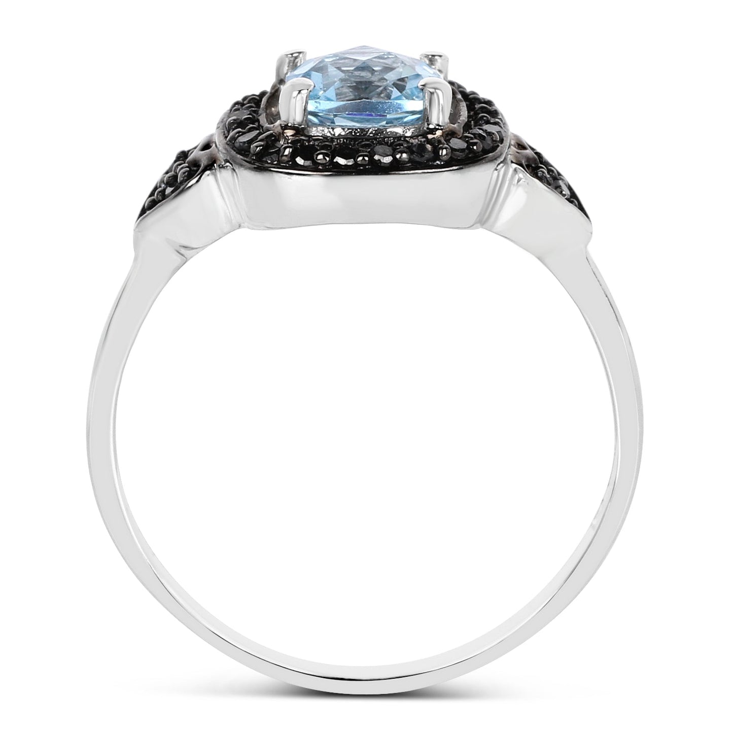 1.19 Carat Genuine Swiss Blue Topaz & Black Diamond .925 Sterling Silver Ring