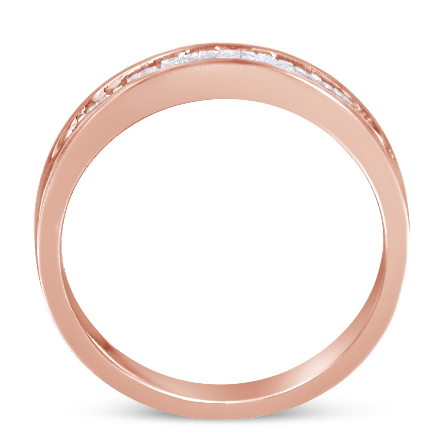 10K Rose Gold over .925 Sterling Silver 1/5 Cttw Diamond Channel-Set Stackable Band Ring (H-I Color, I1-I2 Clarity) - Size 6 3/4