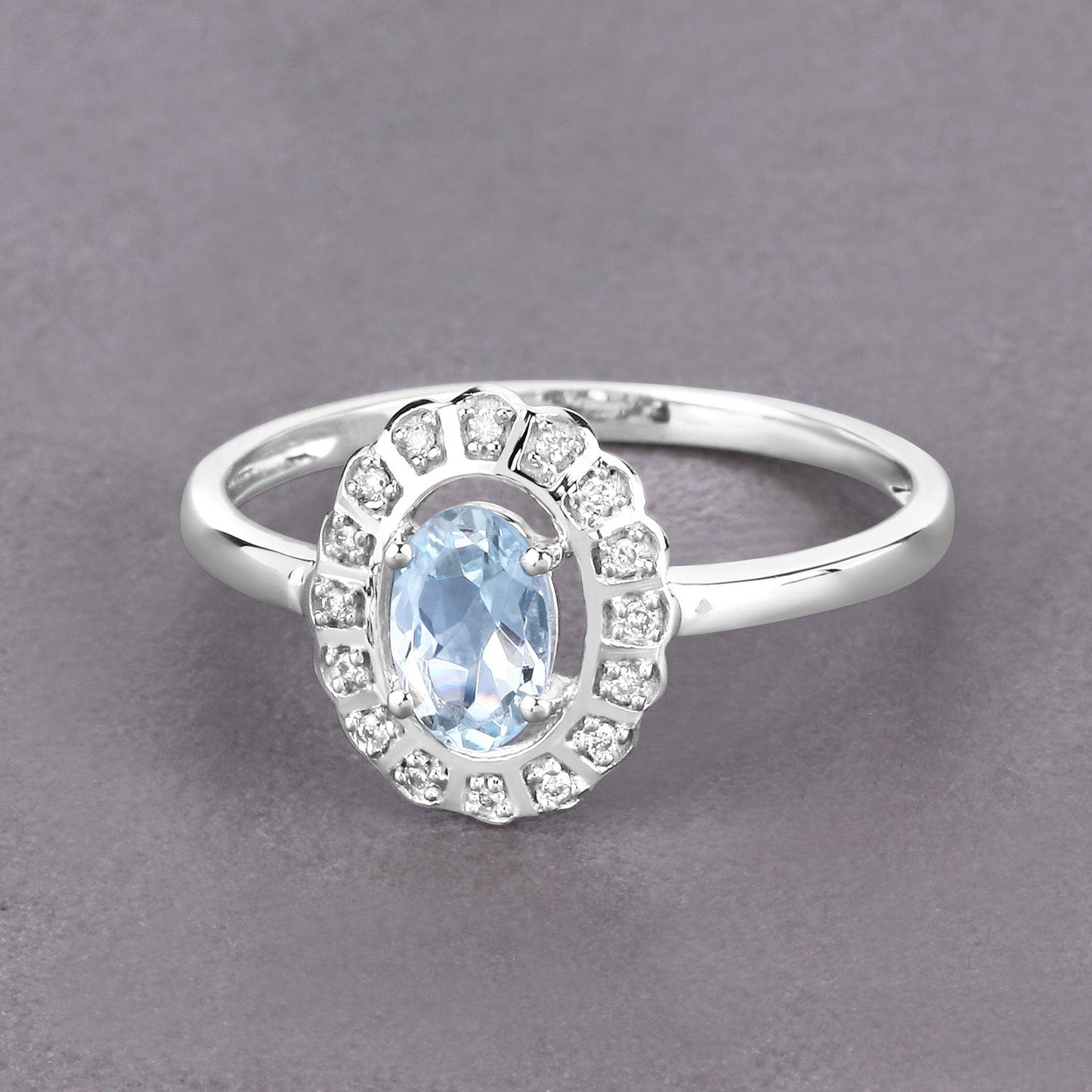 0.44 Carat Genuine Aquamarine and White Diamond 14K White Gold Ring