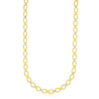 14k Two-Tone Gold Multi-Textured Oval Link Fancy Necklace