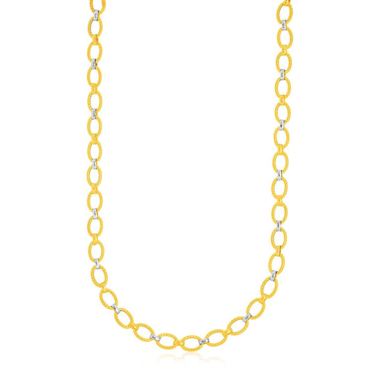 Collier fantaisie à maillons ovales multi-texturés en or deux tons 14 carats