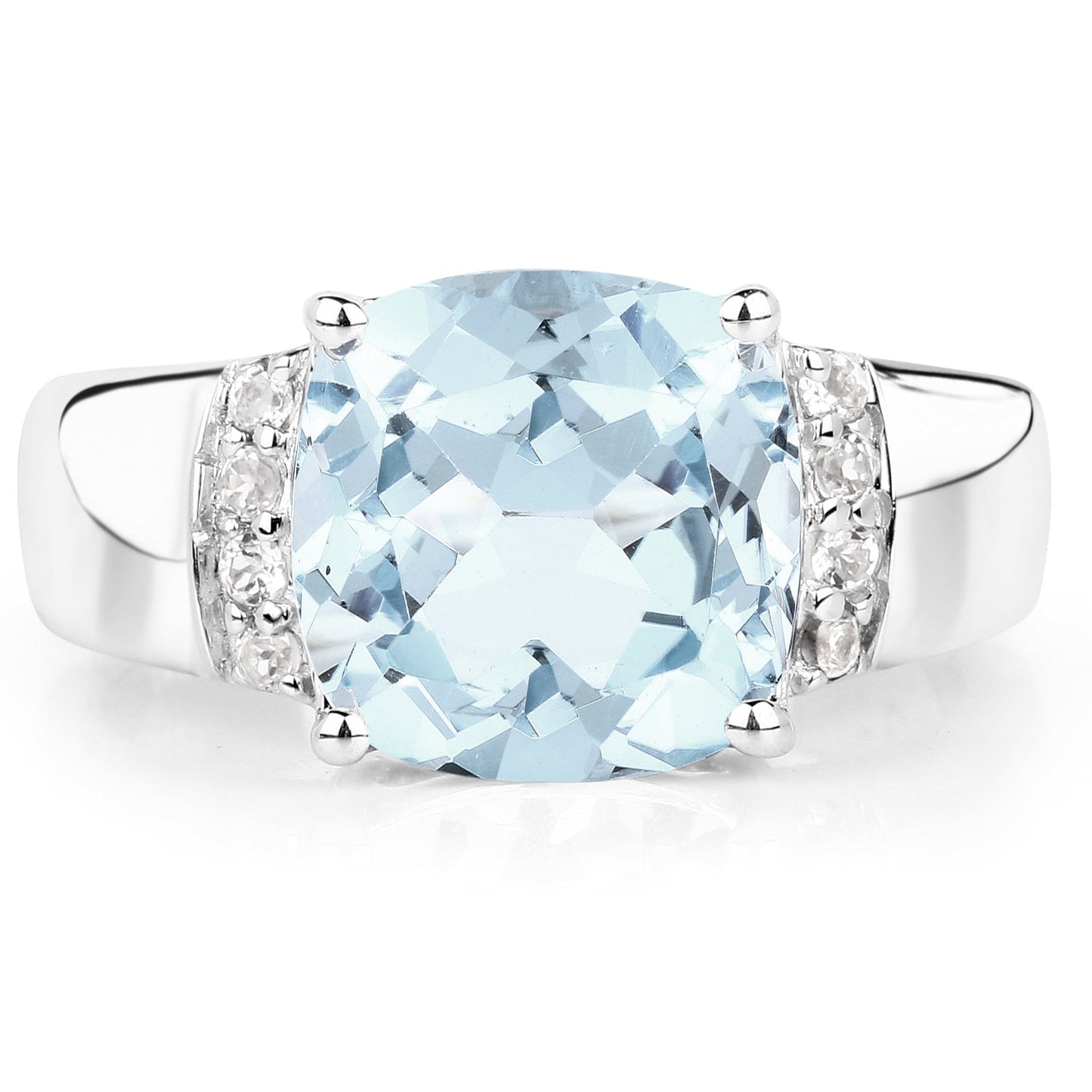 4.58 Carat Genuine Blue Topaz and White Topaz .925 Sterling Silver Ring