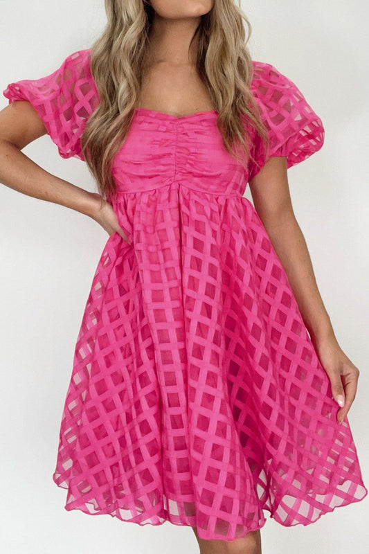 Plaid Puff Sleeve Babydoll Dress