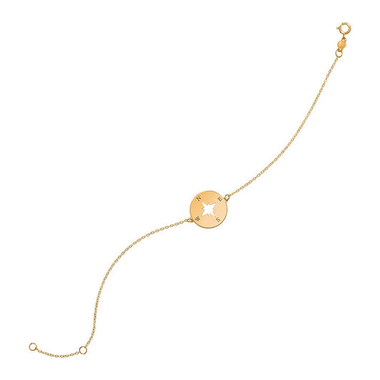 Bracelet 7 pouces en or jaune 14 carats avec boussole