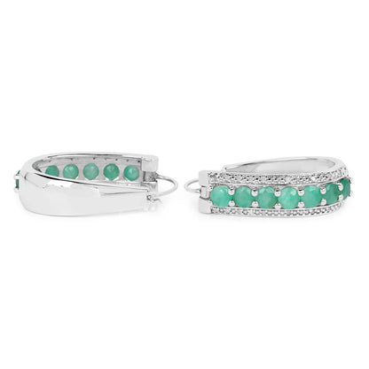 3.42 Carat Genuine Emerald and White Diamond .925 Sterling Silver Earrings
