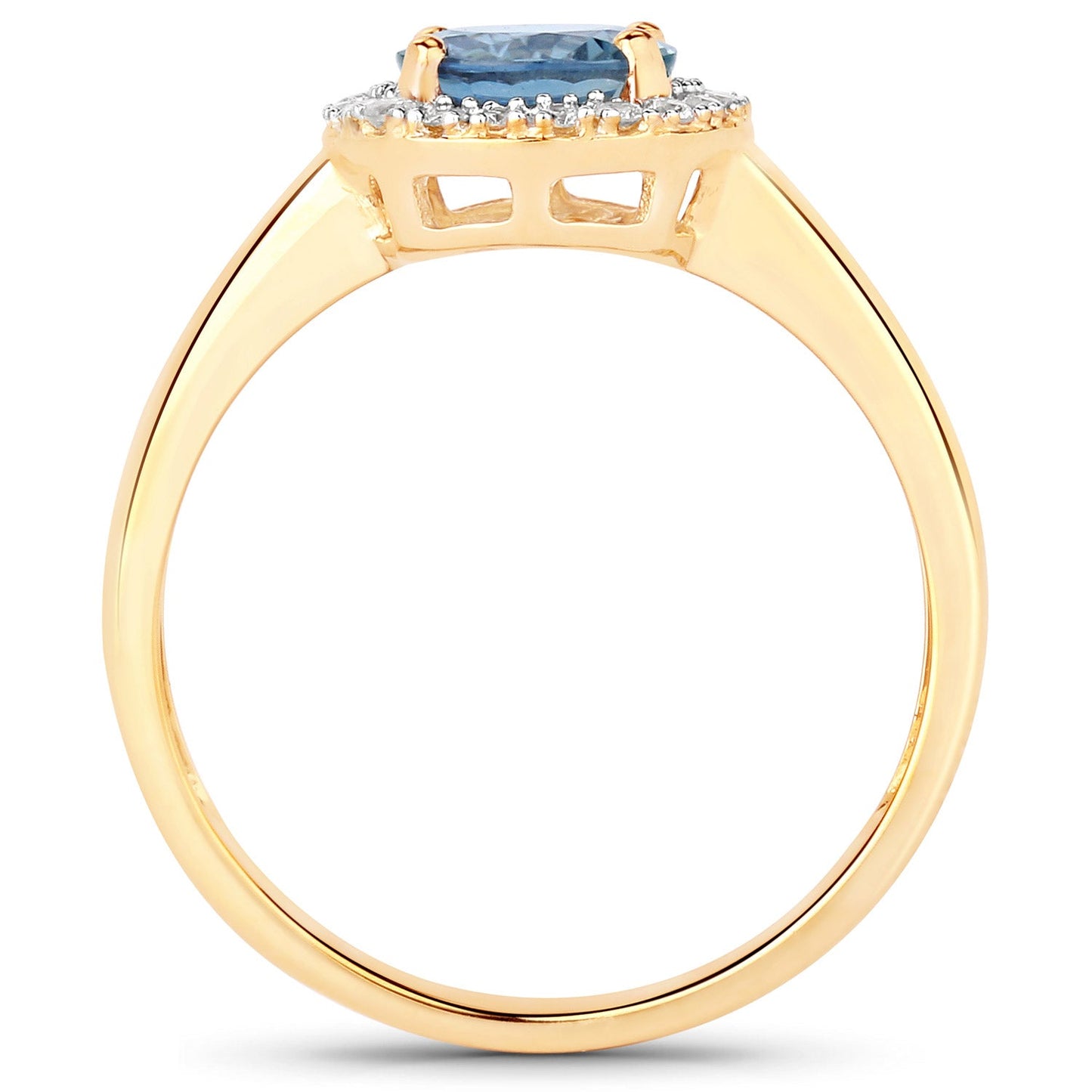 1.03 Carat Genuine Blue Sapphire and White Diamond 14K Yellow Gold Ring