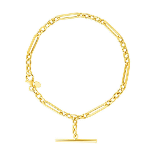 Bracelet chaîne ovale et rond alterné en or jaune 14 carats de 7 1/5 pouces avec fermoir à bascule