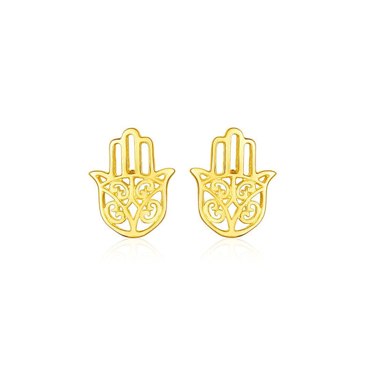 Boucles d'oreilles clous main de Fatma polie en or jaune 14 carats