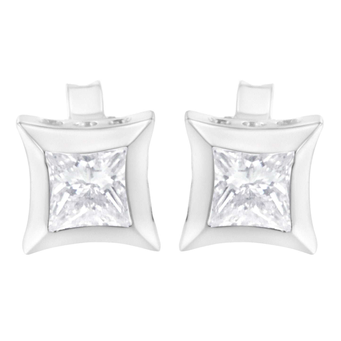 10K White Gold 1/2 Cttw Invisible Set Princess-Cut Diamond Stud Earrings (H-I Color, SI2-I1 Clarity)
