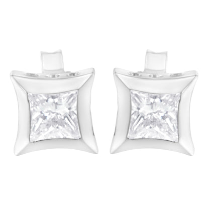10K White Gold 1/2 Cttw Invisible Set Princess-Cut Diamond Stud Earrings (H-I Color, SI2-I1 Clarity)