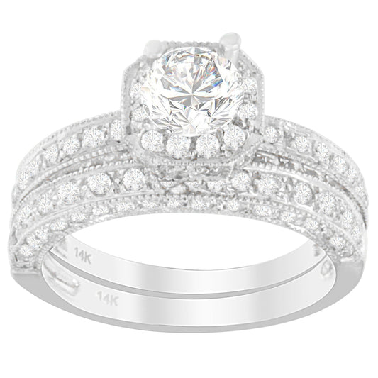 Bague en or blanc 14 carats avec diamant taille ronde 1 ct. TDW (G-H, I1-I2)