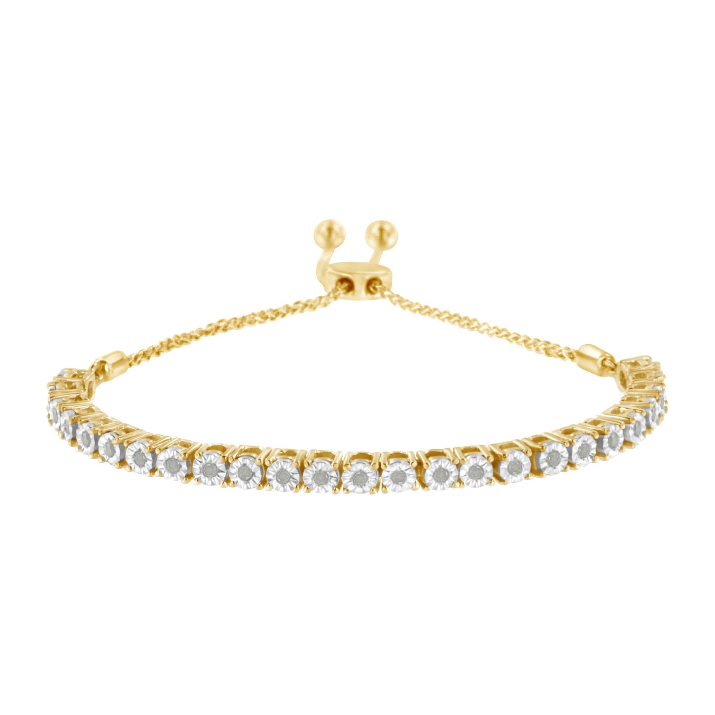 10K Yellow Gold over .925 Sterling Silver 1/4 Cttw Miracle-Set Diamond 4â€-10â€ Adjustable Bolo Tennis Bracelet (I-J Color, I3 Clarity)