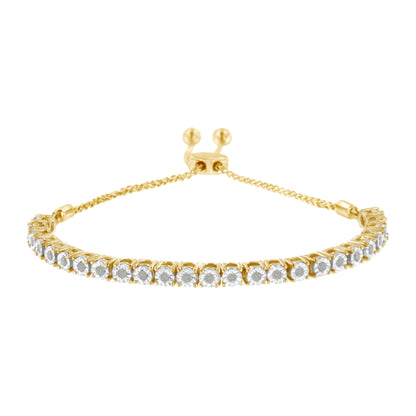10K Yellow Gold over .925 Sterling Silver 1/4 Cttw Miracle-Set Diamond 4â€-10â€ Adjustable Bolo Tennis Bracelet (I-J Color, I3 Clarity)