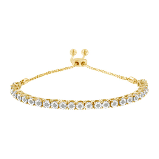 Bracelet tennis bolo réglable en or jaune 10 carats sur argent sterling 925, avec diamants sertis miracle de 0,25 carat (couleur I-J, pureté I3), 10 à 25 cm