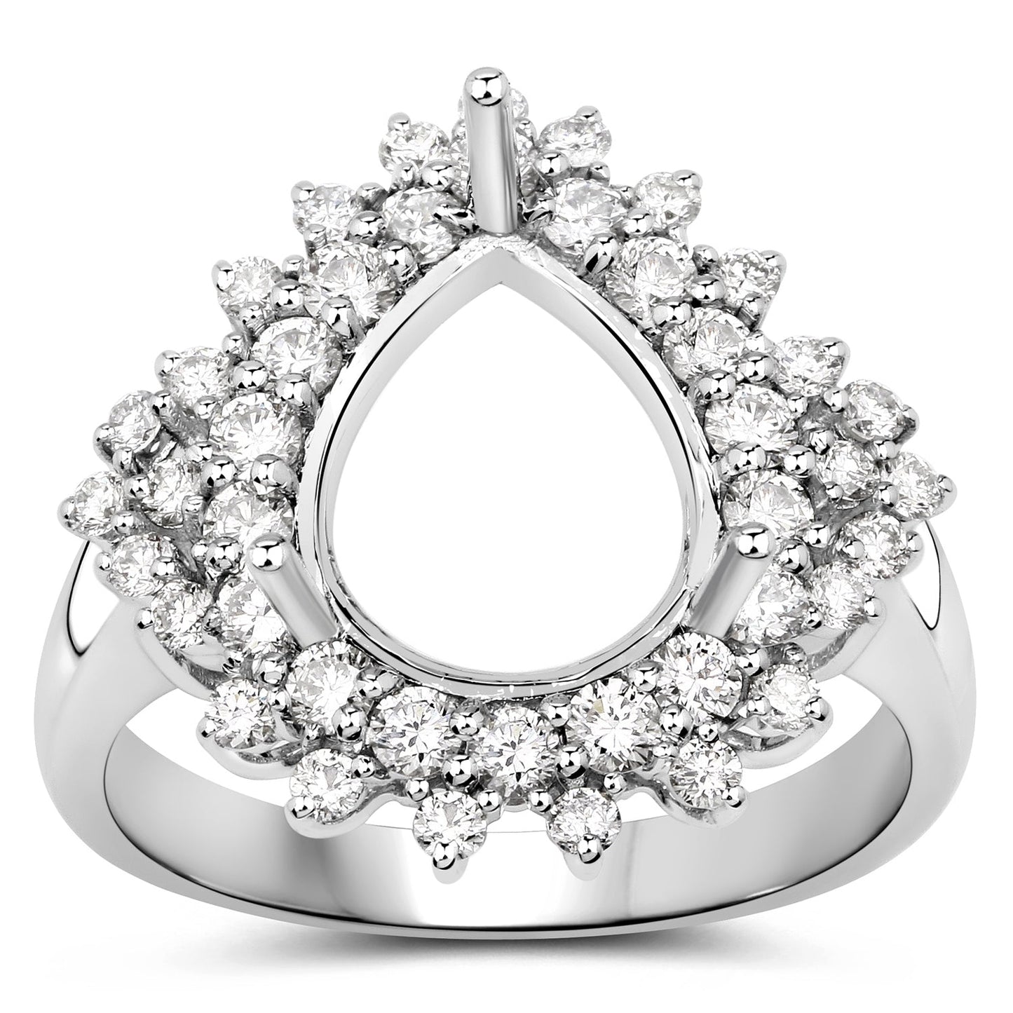0.89 Carat Genuine White Diamond 14K White Gold Semi Mount Ring - holds 11x9mm Pear Gemstone