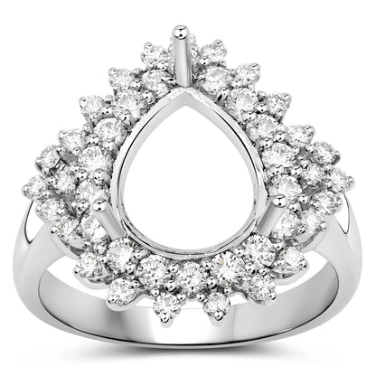 0.89 Carat Genuine White Diamond 14K White Gold Semi Mount Ring - holds 11x9mm Pear Gemstone