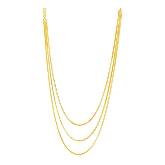 Collier chaîne à trois rangs en chevrons en or jaune 14 carats