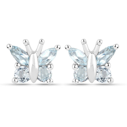 18K White Gold Plated 1.12 Carat Genuine Blue Topaz .925 Sterling Silver Earrings