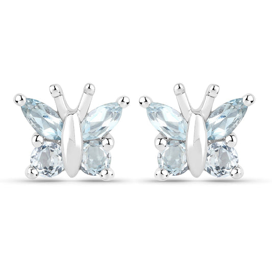 Boucles d'oreilles en argent sterling .925 plaqué or blanc 18 carats avec topaze bleue véritable de 1,12 carat