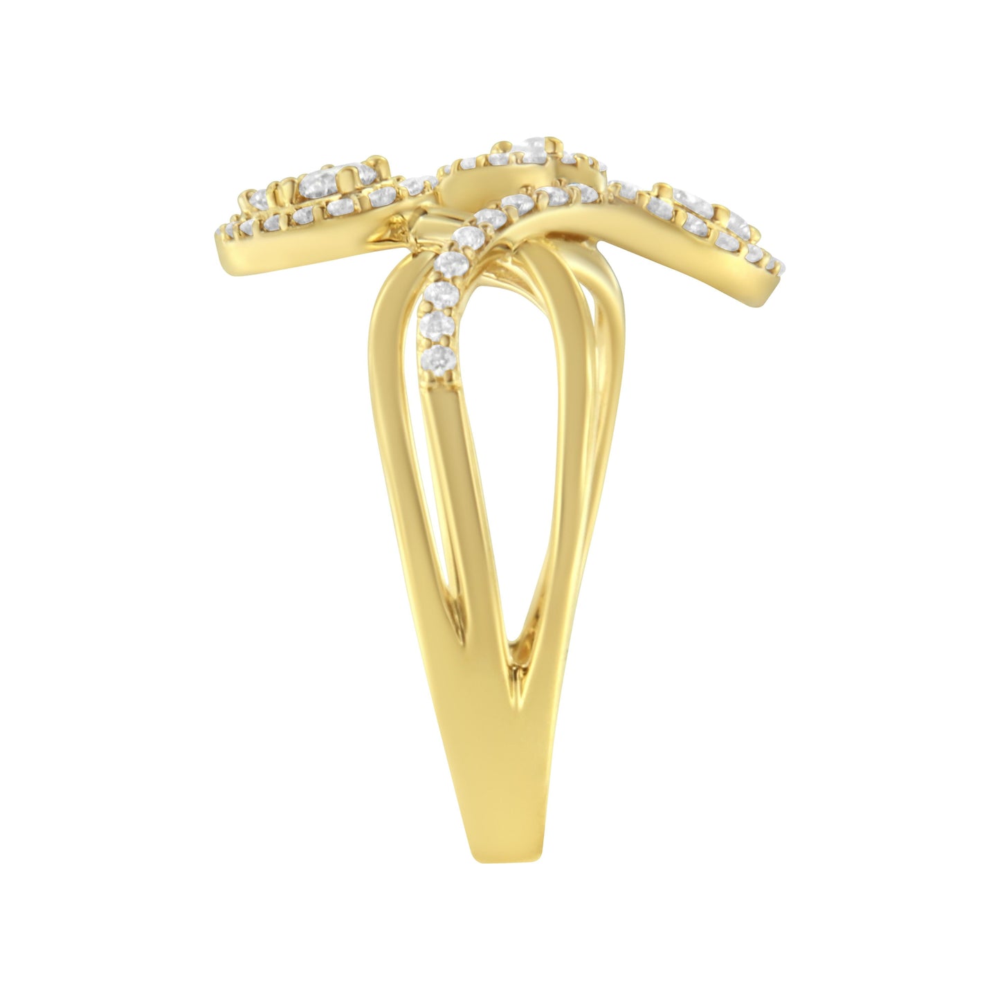 10K Yellow Gold 1/2 Cttw Round-Cut Diamond Layered Crossover Triple Leaf Bypass Ring (I-J Color, I1-I2 Clarity) - Size 7