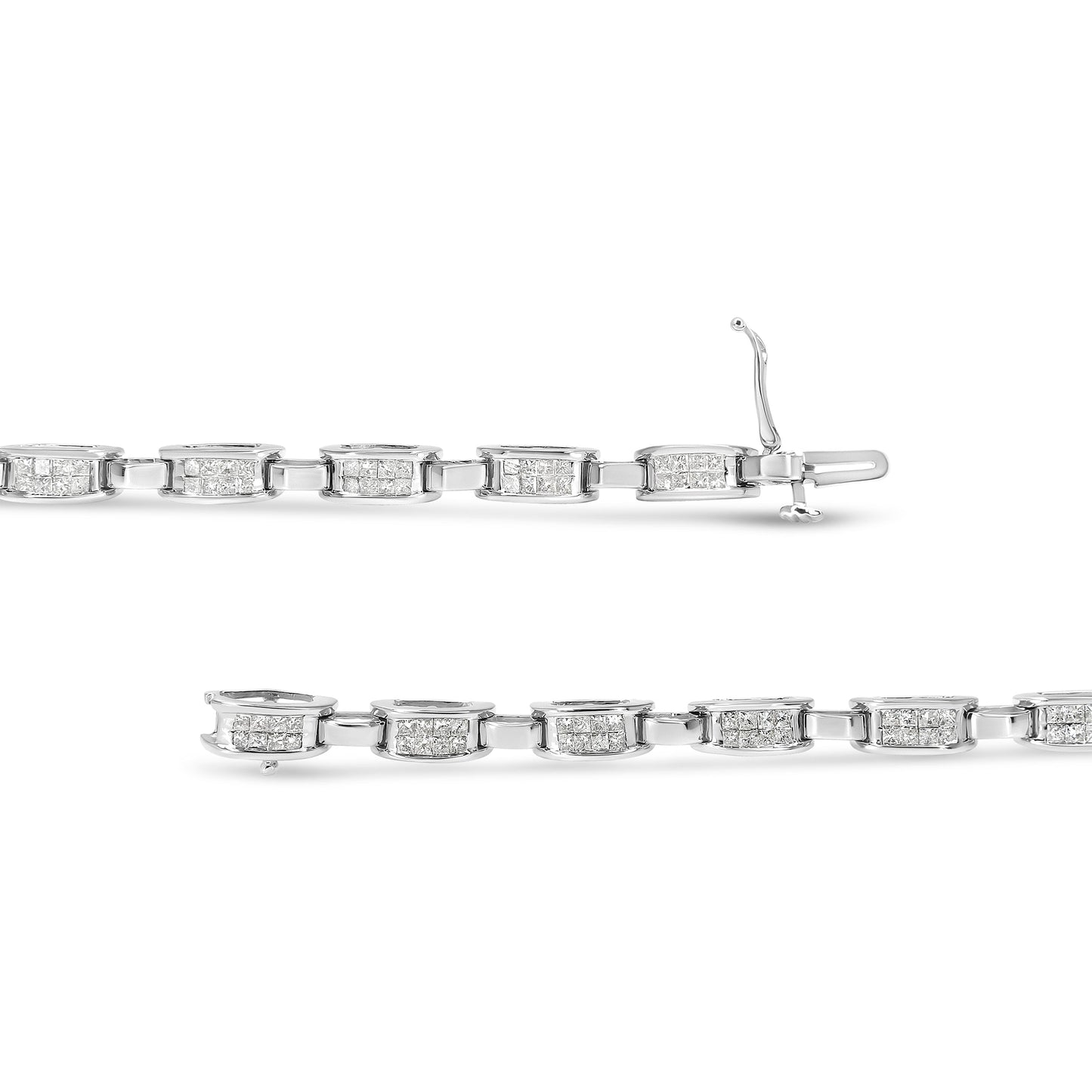 14K White Gold 2.0 Cttw Princess Cut Invisible Set Diamond Rectangular Link Bracelet (I-J Color, I1-I2 Clarity) - 7.25"