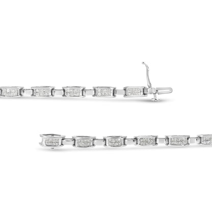 14K White Gold 2.0 Cttw Princess Cut Invisible Set Diamond Rectangular Link Bracelet (I-J Color, I1-I2 Clarity) - 7.25"