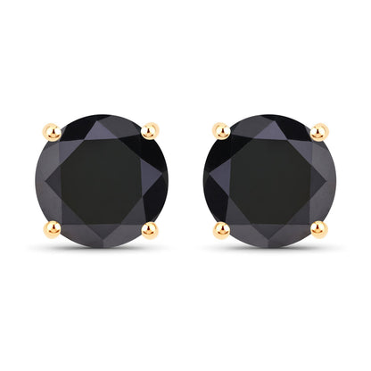 4.12 Carat Genuine Black Diamond 14K Yellow Gold Earrings
