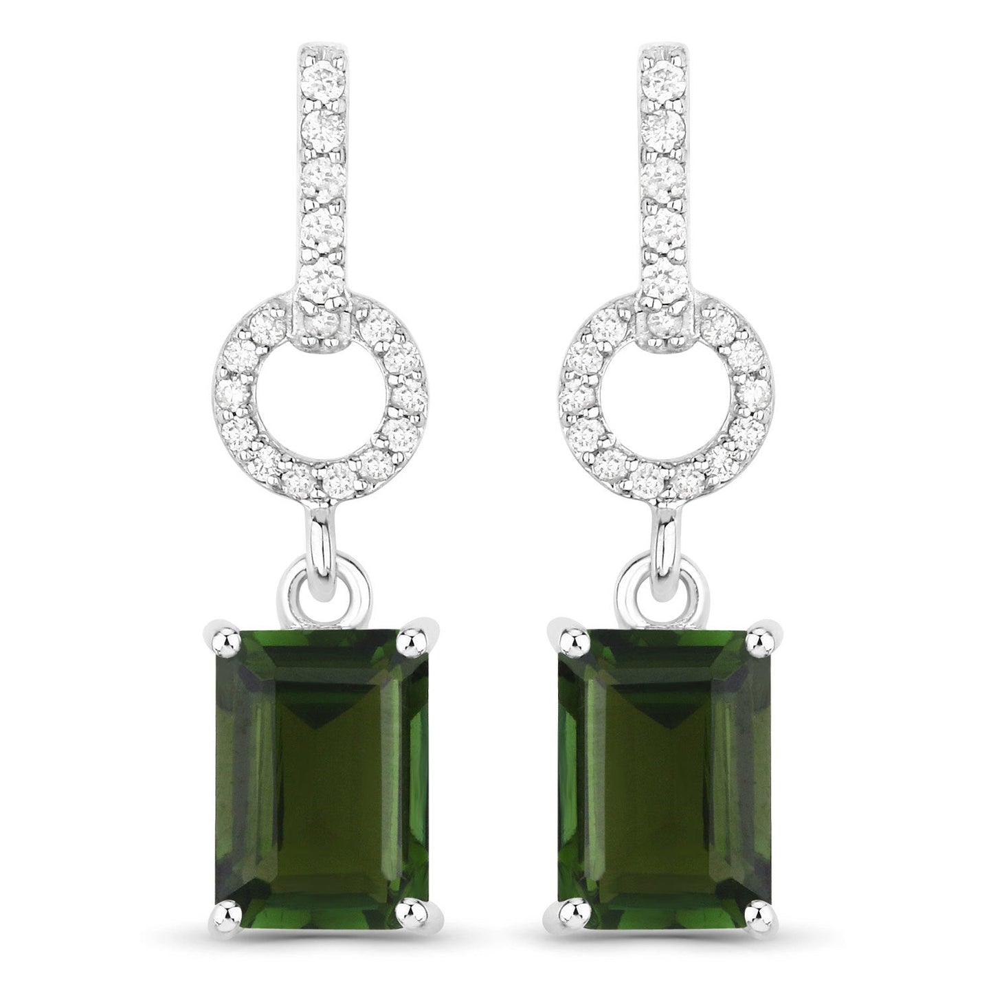 2.28 Carat Genuine Green Tourmaline and White Diamond 14K White Gold Earrings