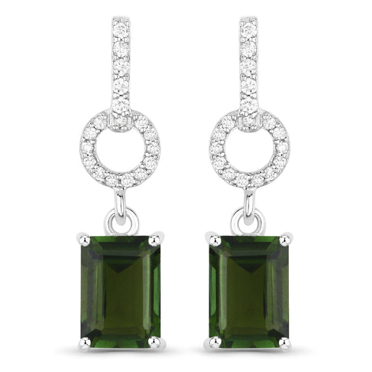 Boucles d'oreilles en or blanc 14 carats, tourmaline verte naturelle de 2,28 carats et diamants blancs