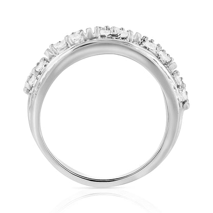 .925 Sterling Silver 2.0 Cttw Round & Baguette Cut Diamond Multi-Row Channel Set Tapered Cocktail Fashion Ring (I-J Color, I3 Clarity) - Size 7