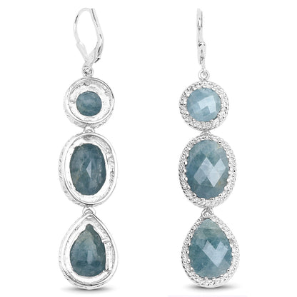21.32 Carat Genuine Milky Aquamarine .925 Sterling Silver Earrings