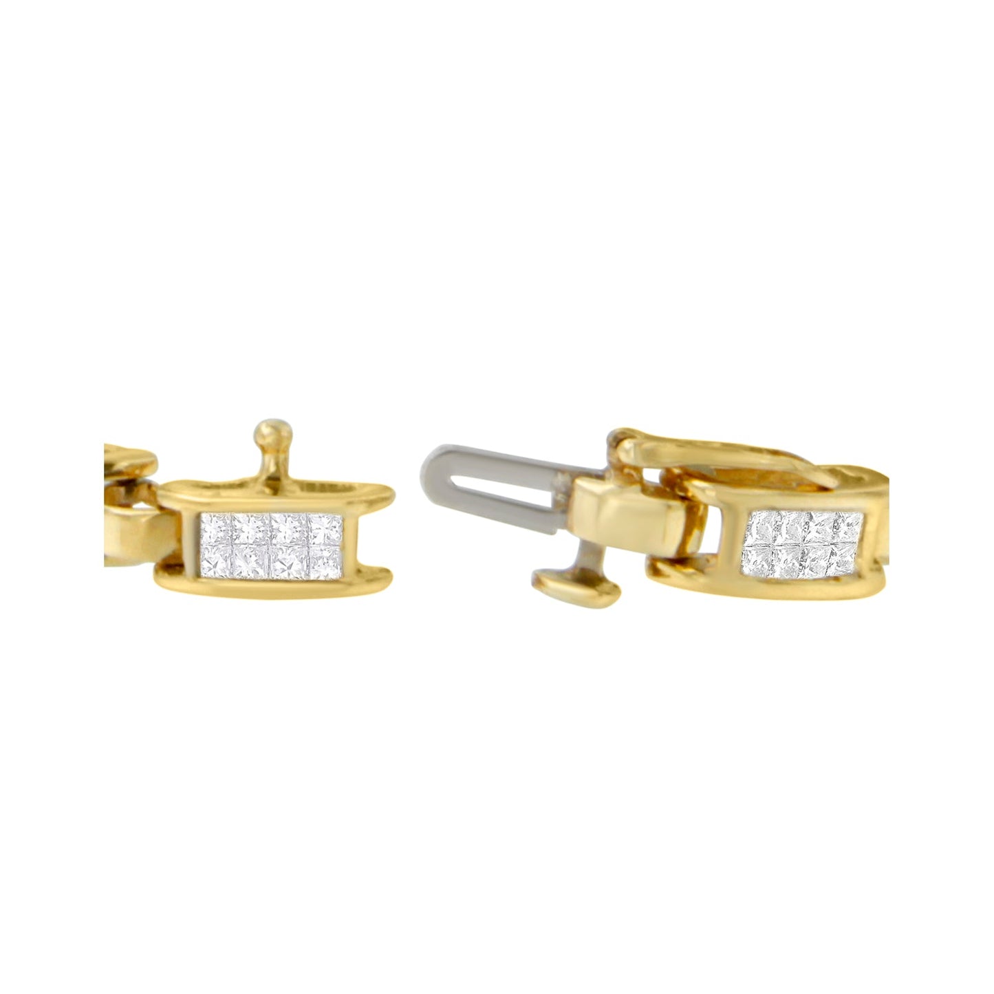 10K Yellow Gold 2.0 Cttw Invisible-Set Princess Cut Diamond Rectangular Link Bracelet (I-J Color, SI2-I1 Clarity) - 7"