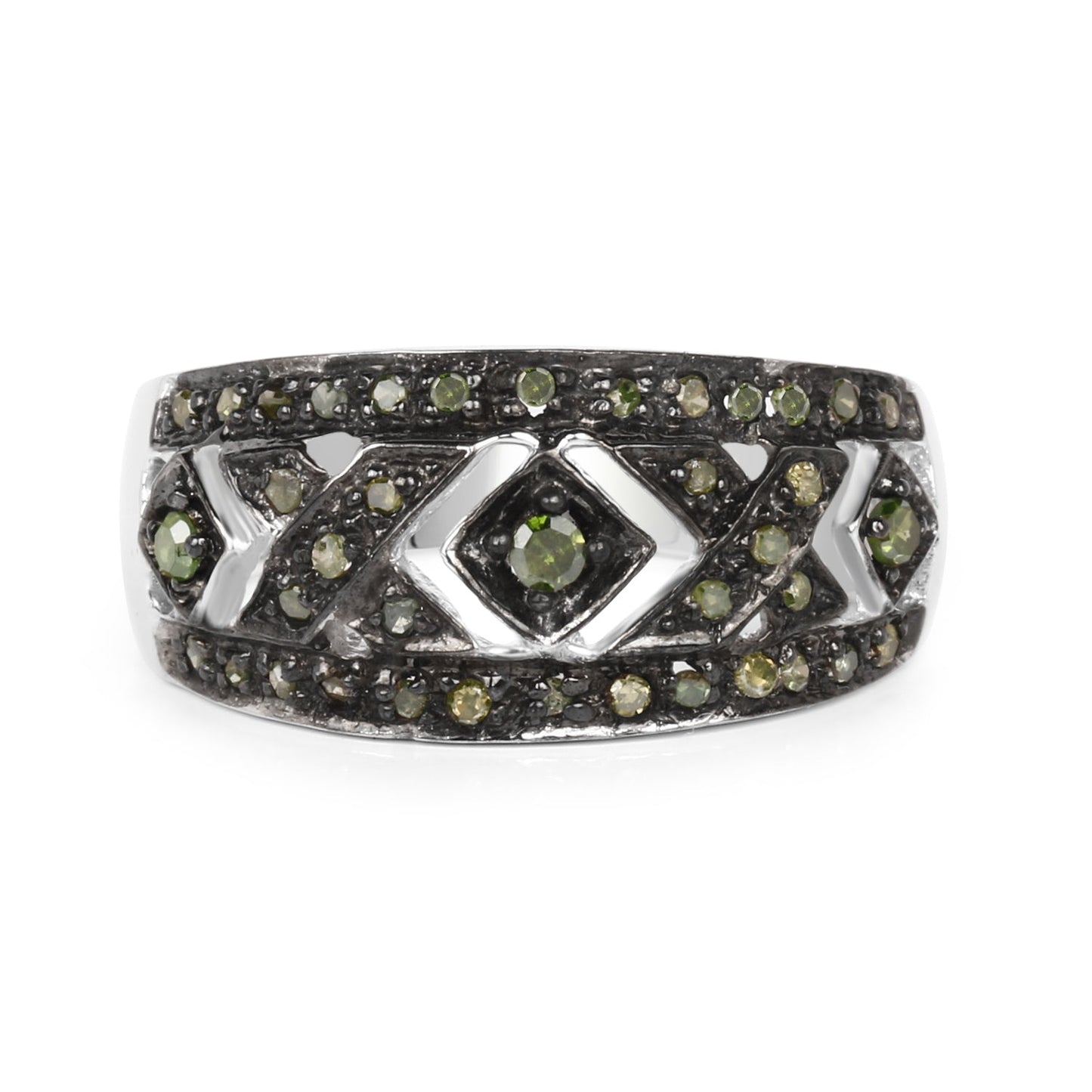 0.27 Carat Genuine Green Diamond .925 Sterling Silver Ring