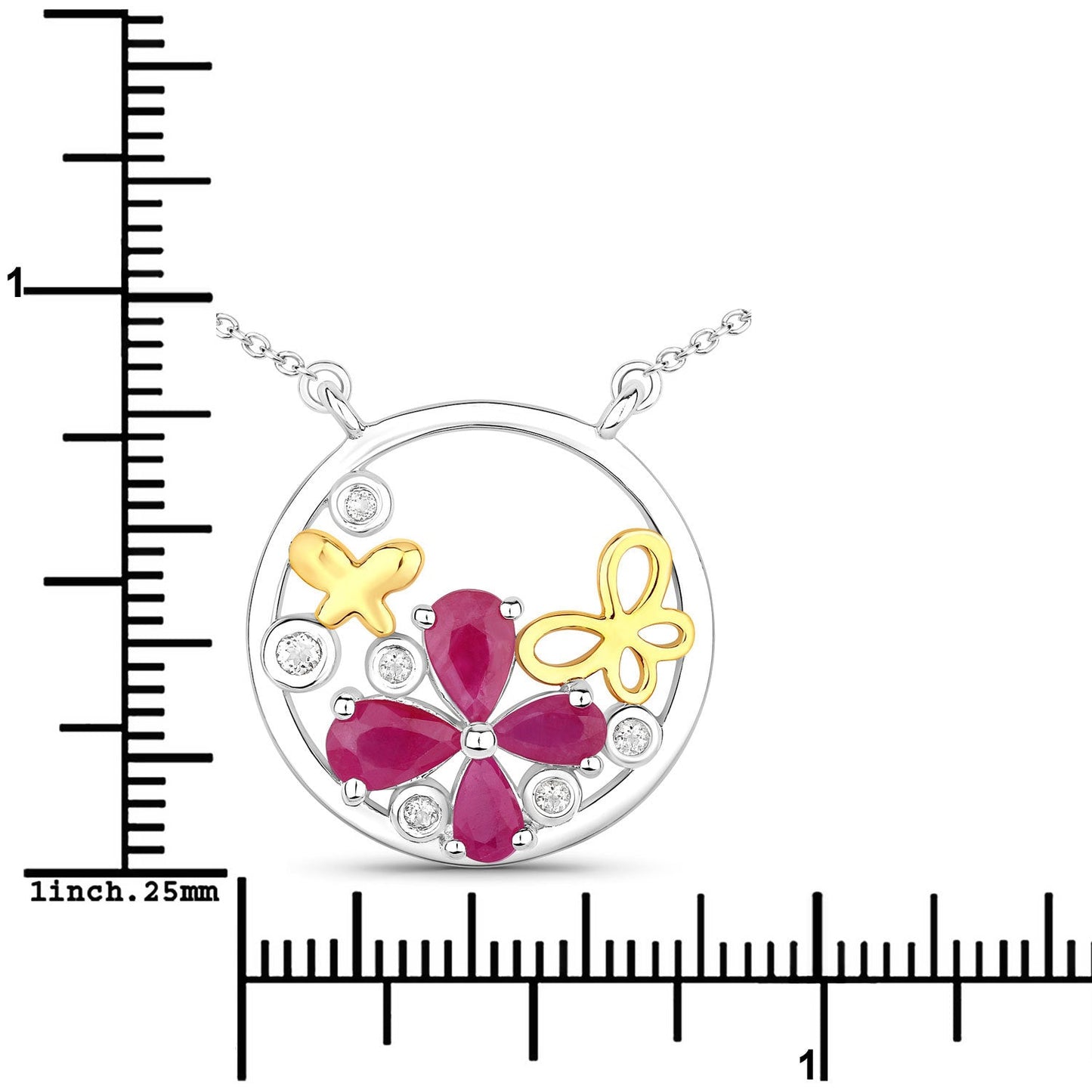 1.47 Carat Genuine Ruby and White Topaz .925 Sterling Silver Pendant