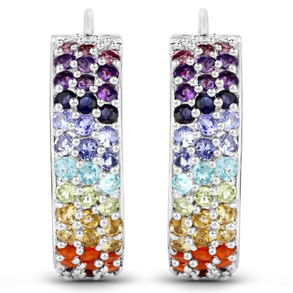 8.79 Carat Genuine Multi Stones .925 Sterling Silver Earrings