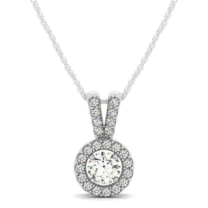 Round Pendant with Split Bail and Diamond Halo in 14k White Gold (3/4 cttw)