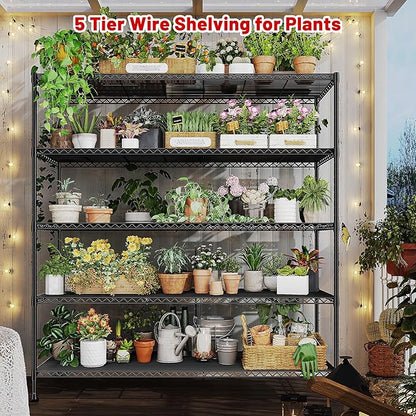 REIBII 45.5''W Storage Shelves Wire Shelving, 5 Tier Pantry Shelves for Storage Rack, Adjustable Metal Shelving for Pantry Kitchen Steel Shelving, 45.5" W x 71" H x 17.7" D