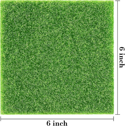 Elcoho 18 Pieces Fake Grass for Crafts Fairy Garden 6 x 6 Inches Artificial Garden Grass for Miniature Ornament Dollhouse DIY Decoration