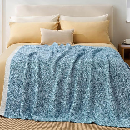 Joiedomi Twin Blanket for Couch Bed Sofa, Blue Knitted Blankets Gifts for Women Mom Girls, Cozy Cute Soft Throw Home Room Decor Aesthetic for Women Mothers Birthday Gifts 60x80 Inches