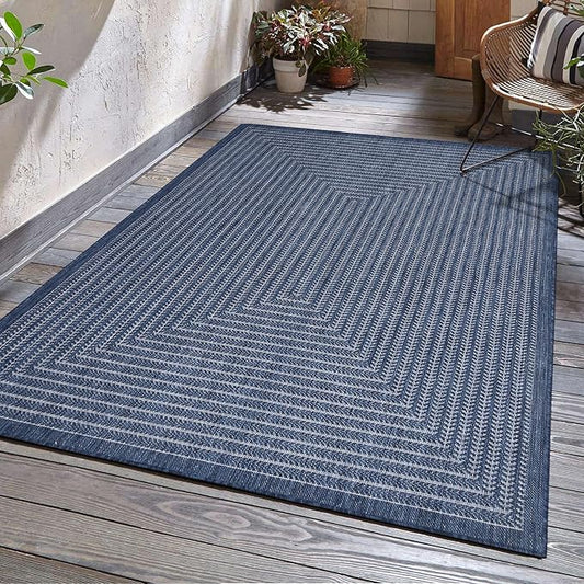 Adiva Rugs Outdoor Indoor Area Rug, Weather Resistant, Easy to Clean, Stain Resistant Floor Mat for Dining Room, Backyard, Deck, Patio (Navy Weiss, 8' x 10')