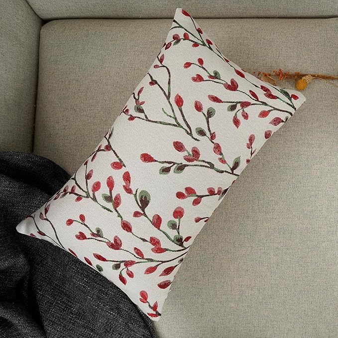 YOUR SMILE Classical Embroidery Jacquard Christmas Red Square Decorative Throw Pillow Case Cushion Cover,12x20 inch