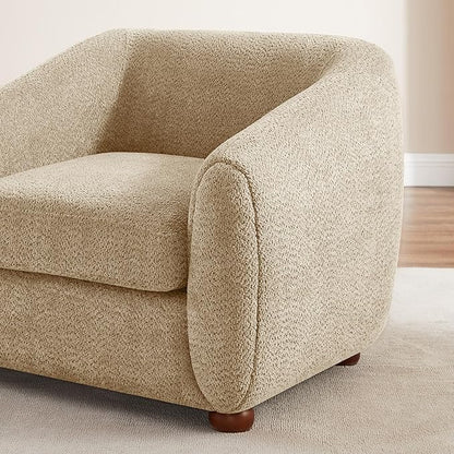 Modern Accent Chair for Living Room, Upholstered Armchair with Linen Fabric, Single Sofa Chair with Solid Wood Legs, Boucle, Camel