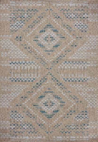 Loloi Amber Lewis Topanga Collection TOP-04 Natural/Aqua 9'-2" x 12'-0" Indoor/Outdoor Area Rug
